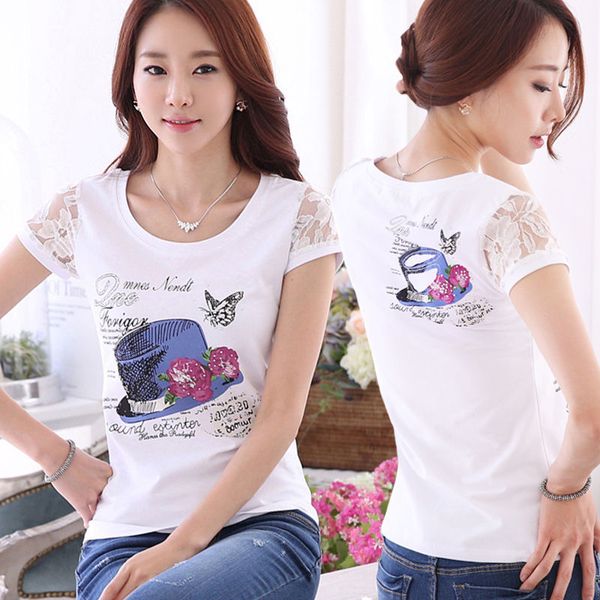 women's t-shirt plus size summer lace short sleeve t-shirts floral cotton t shirt women rhinestone tees, White
women's t-shirt plus size summer lace short sleeve t-shirts floral cotton t shirt women rhinestone tees, White