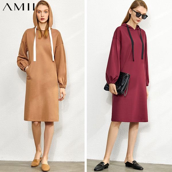 amii minimalist spring cotton dresses women casual hooded solid lantern sleeve loose female mid knee-length dress 12030020, Black;gray
amii minimalist spring cotton dresses women casual hooded solid lantern sleeve loose female mid knee-length dress 12030020, Black;gray