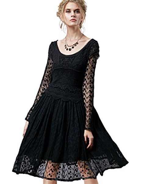 artka women's hollowed dress with false two pieces lace embroidery ruffled black, Black;gray
artka women's hollowed dress with false two pieces lace embroidery ruffled black, Black;gray