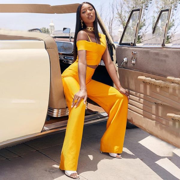 white day 2020 new summer orange two-piece spaghetti short sleeve + wide leg pants set club party bandage set
white day 2020 new summer orange two-piece spaghetti short sleeve + wide leg pants set club party bandage set