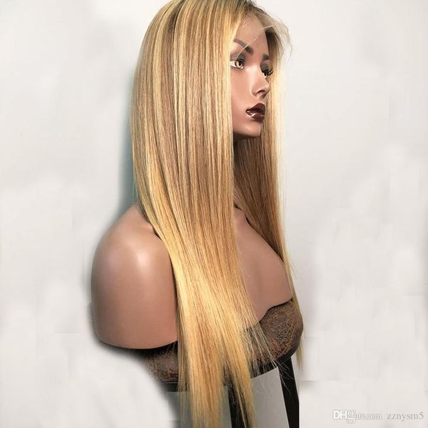 ombre wig full lace human hair wigs for women peruvian straight honey blonde lace front wig remy hair preplucked, Black