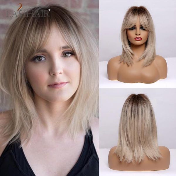 easihair medium long straight ombre blonde dark brown hair wigs with middle part bang heat resistant synthetic wig for women afo, Black
easihair medium long straight ombre blonde dark brown hair wigs with middle part bang heat resistant synthetic wig for women afo, Black