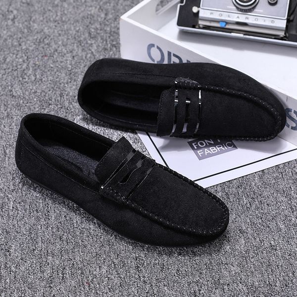 men's shoes casual cotton bean shoes flat driving rubber bottom elastic non-slip, Black
