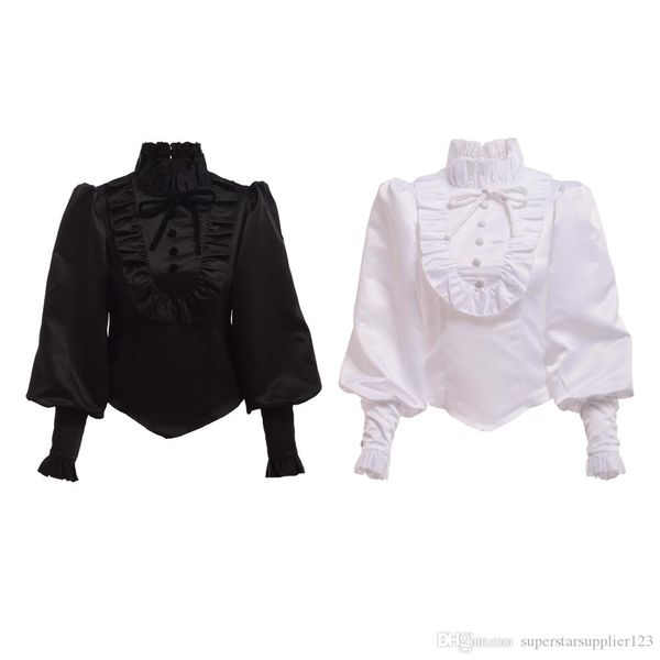 vintage victorian gothic black blouse lolita style romantic shirt ruffles reenactment for women, White
vintage victorian gothic black blouse lolita style romantic shirt ruffles reenactment for women, White