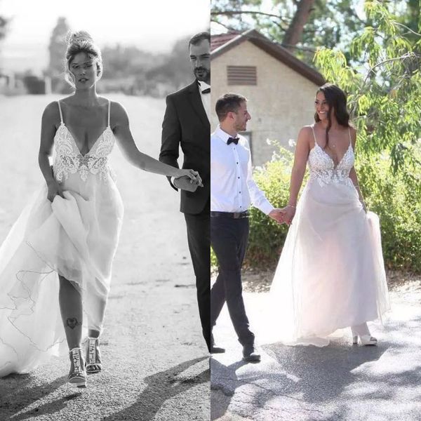 country lace wedding dresses spaghetti straps lace modest bridal gowns summer beach boho backless full lace a line simple, White
country lace wedding dresses spaghetti straps lace modest bridal gowns summer beach boho backless full lace a line simple, White