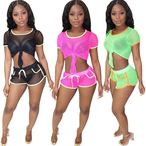 women pure color two piece set summer clothing sexy&club mesh sheer crew neck short sleeve tank skinny mini shorts new arrival 423, White
women pure color two piece set summer clothing sexy&club mesh sheer crew neck short sleeve tank skinny mini shorts new arrival 423, White