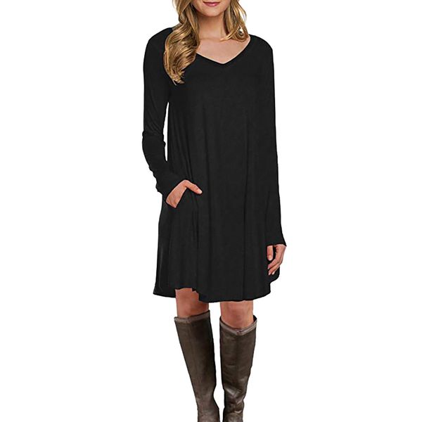 summer dress 2019 regular new high-end women's long sleeve polyester casual pocket casual loose t-shirt dress vestidos, Black;gray
summer dress 2019 regular new high-end women's long sleeve polyester casual pocket casual loose t-shirt dress vestidos, Black;gray