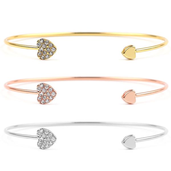women's fashion stylish open adjustable bangle gold silver rose gold color crystal heart rhinestone bracelets for women jewelry, Black 
women's fashion stylish open adjustable bangle gold silver rose gold color crystal heart rhinestone bracelets for women jewelry, Black