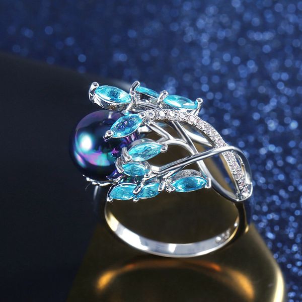 creative phoenix tail black pearl ring for women's blue crystal zircon ring bridal wedding engagement jewelry gifts, Golden;silver
creative phoenix tail black pearl ring for women's blue crystal zircon ring bridal wedding engagement jewelry gifts, Golden;silver