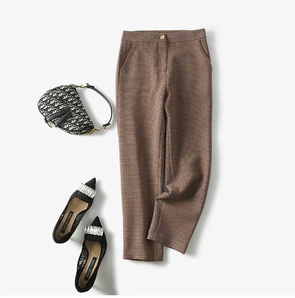 casual fashion vintage women luxury brand pants autumn winter designer 2 colors plaid capris, Black;white
casual fashion vintage women luxury brand pants autumn winter designer 2 colors plaid capris, Black;white