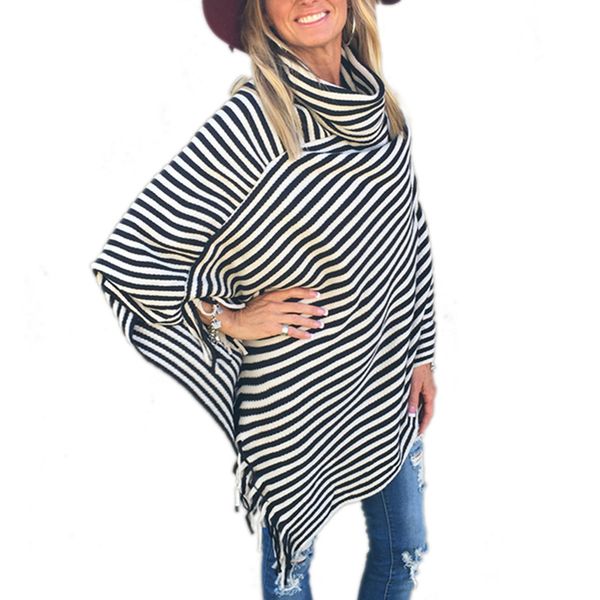 black white striped turtleneck cloak sweater ponchos and capes long womens fringe knitted ladies batwing sleeve chaqueta mujer
black white striped turtleneck cloak sweater ponchos and capes long womens fringe knitted ladies batwing sleeve chaqueta mujer