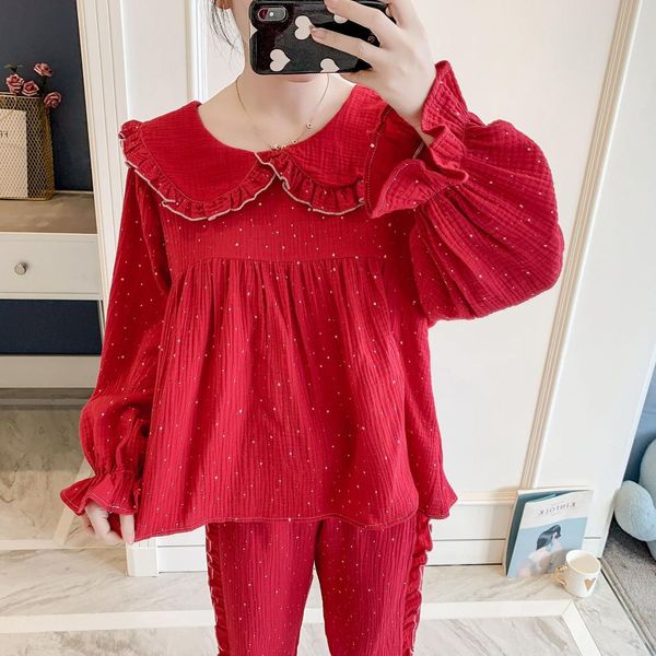 cotton polka dot sweet women pajama set long sleeve loose plus size pajamas, Black;red
cotton polka dot sweet women pajama set long sleeve loose plus size pajamas, Black;red