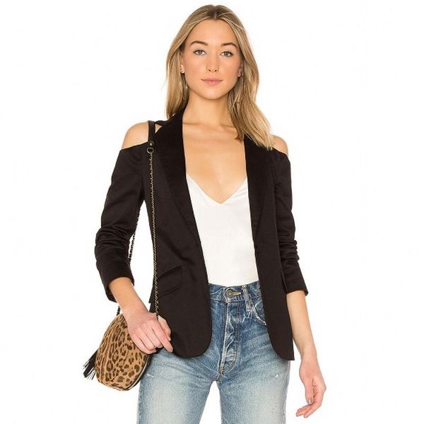 womens blazers black blazer off shoulder, White;black
