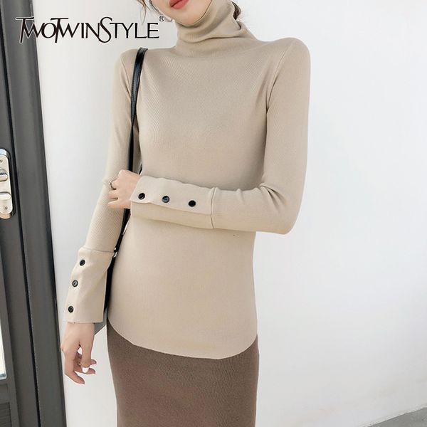 twotwinstyle autumn turtleneck knitwears women long sleeve cuff split slim korean pullover sweater casual fashion 2019 clothing, White;black
twotwinstyle autumn turtleneck knitwears women long sleeve cuff split slim korean pullover sweater casual fashion 2019 clothing, White;black