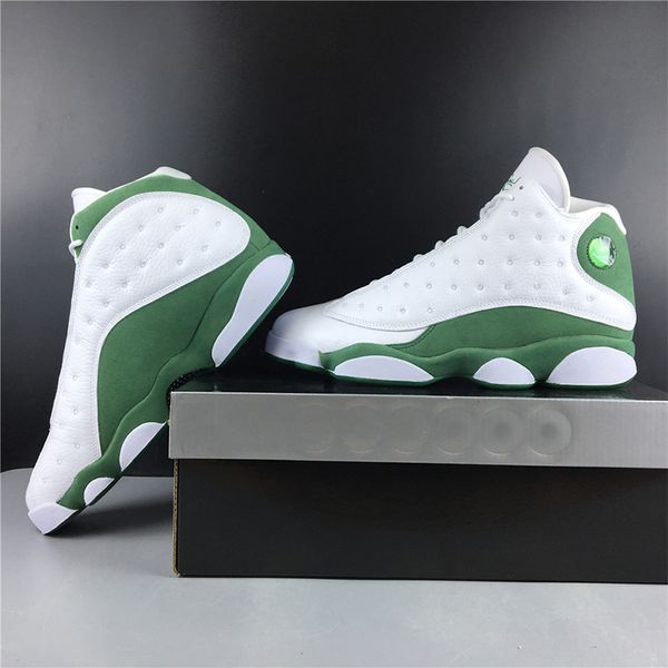 

2019 Celtics Ray Allen PE Basketball Shoes 13s White Green Mens Real Carbon Fiber Suede Real Leather Sport Sneaker Trainers