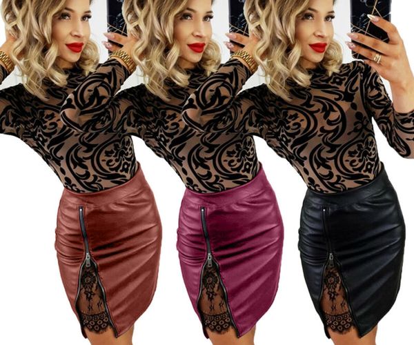 women's skirts split lace pu leather skirt high waist pencil bodycon short mini skirt /by, Black
women's skirts split lace pu leather skirt high waist pencil bodycon short mini skirt /by, Black