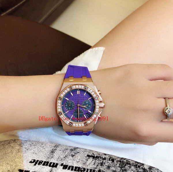 8 colour watch 37mm 26231or purple dial diamond bezel quartz vk chronograph movement women rubber strap watch wristwatches, Slivery;brown
8 colour watch 37mm 26231or purple dial diamond bezel quartz vk chronograph movement women rubber strap watch wristwatches, Slivery;brown
