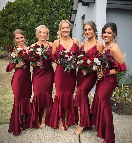 2020 simple deep v-neck mermaid long bridesmaid dresses sweep train high low maid of honor gowns wedding guest dresses custom made, Blue;red