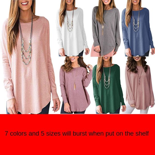 women's clothing season 2020 solid color round t- pullover collar pullover long sleeve dovetail t-shirt base shirt, White
women's clothing season 2020 solid color round t- pullover collar pullover long sleeve dovetail t-shirt base shirt, White