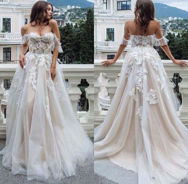2020 new country style 3d lace appliques boho wedding dresses a line off the shoulder tulle floor length bridal gowns plus size, White
2020 new country style 3d lace appliques boho wedding dresses a line off the shoulder tulle floor length bridal gowns plus size, White