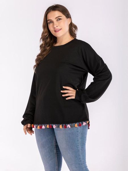 women's hoodies & sweatshirts 2021 european and american fat mm round neck solid color long sleeve tassel pullover large size sweater, Black
women's hoodies & sweatshirts 2021 european and american fat mm round neck solid color long sleeve tassel pullover large size sweater, Black