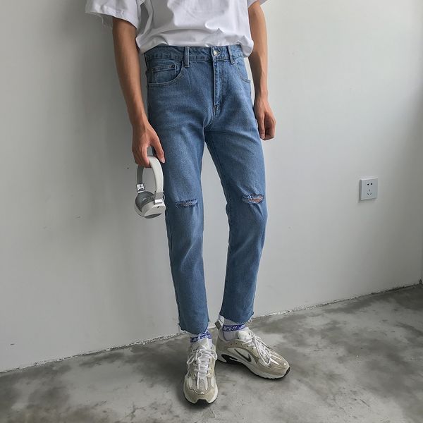 men vintage broken hole fashion casual slim fit ankle length denim trousers male japan korea streetwear hip hop jeans pants, Blue
men vintage broken hole fashion casual slim fit ankle length denim trousers male japan korea streetwear hip hop jeans pants, Blue