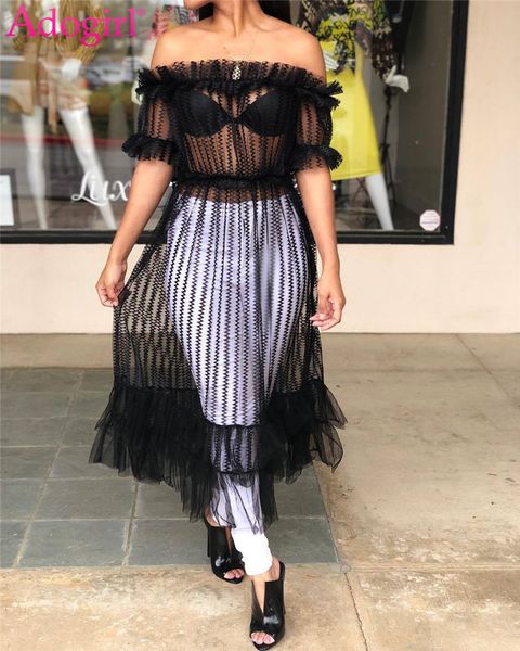 adogirl stripe sheer mesh off shoulder maxi dress women ruffle slash neck short sleeve long club party dress summer dresses, Black;gray
adogirl stripe sheer mesh off shoulder maxi dress women ruffle slash neck short sleeve long club party dress summer dresses, Black;gray