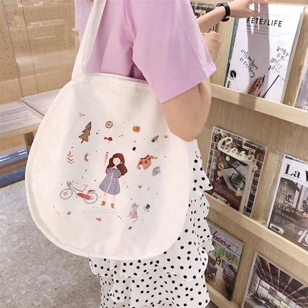 harajuku illustration print handbag bag japanese girl canvas shoulder bag female casual simple messenger bags bolsa feminina