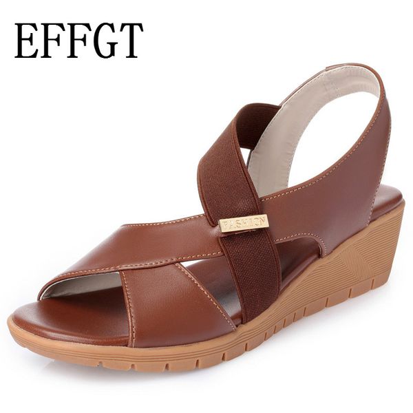 effgt 2019 genuine sandals women flat heel sandals fashion summer shoes woman casual non-slip wedge shoes, Black