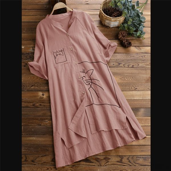 women's short sleeve printed button pocket loose button cotton linen large size cotton linen medium and long t-blood, White
women's short sleeve printed button pocket loose button cotton linen large size cotton linen medium and long t-blood, White