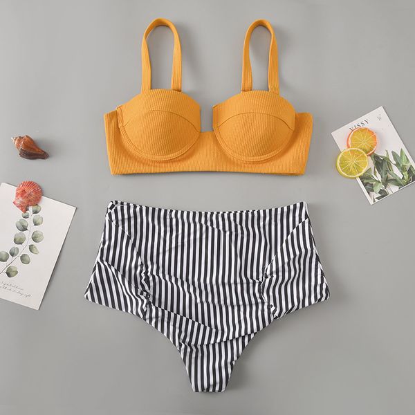 2020 elastic original swimwear women's stripe solid color cover cup full cover cup high waist split swimwear bikini
2020 elastic original swimwear women's stripe solid color cover cup full cover cup high waist split swimwear bikini