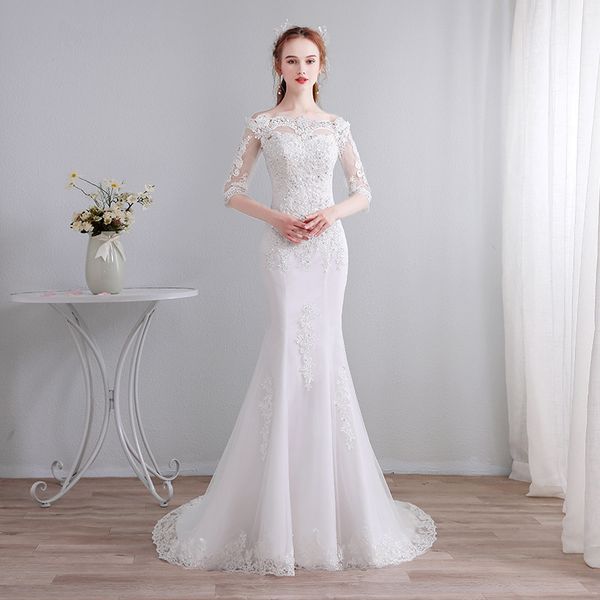 off shoulder lace appliques mermaid wedding dresses 2019 sweep train bride dress lace up wedding gowns, White
off shoulder lace appliques mermaid wedding dresses 2019 sweep train bride dress lace up wedding gowns, White