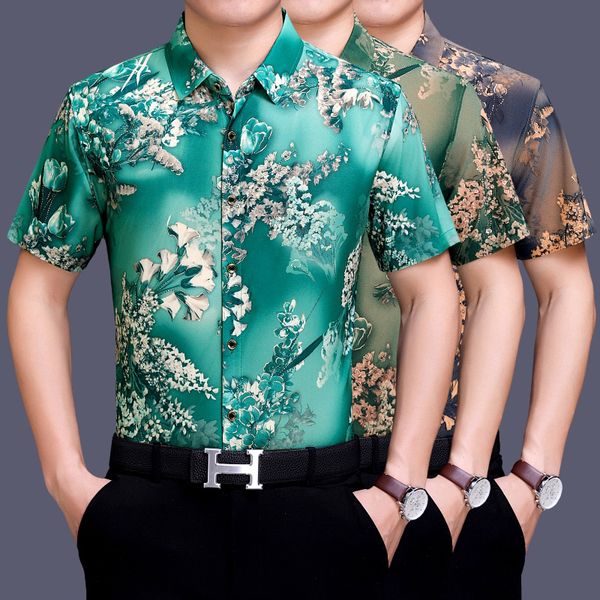 c-1917 exquisite flower pattern printing smooth luxury men shirt summer middle-aged men's fashion icy short-sleeved shirt -xxxl, White;black
c-1917 exquisite flower pattern printing smooth luxury men shirt summer middle-aged men's fashion icy short-sleeved shirt -xxxl, White;black
