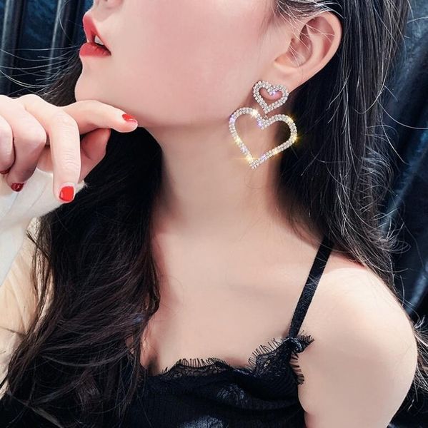 shiny crystal rhinestone heart pendant dangle earrings for women jewelry fashion statement earrings accessories sparkly exaggerated fashion, Silver
shiny crystal rhinestone heart pendant dangle earrings for women jewelry fashion statement earrings accessories sparkly exaggerated fashion, Silver