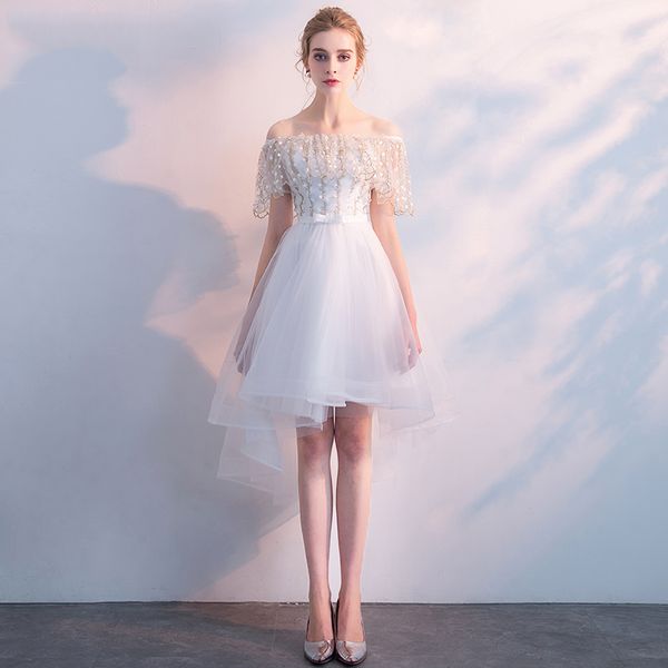 party dresses lamya embroidery high low evening boat neck vestido de festa short front long back fromal gown for women, White;black
party dresses lamya embroidery high low evening boat neck vestido de festa short front long back fromal gown for women, White;black