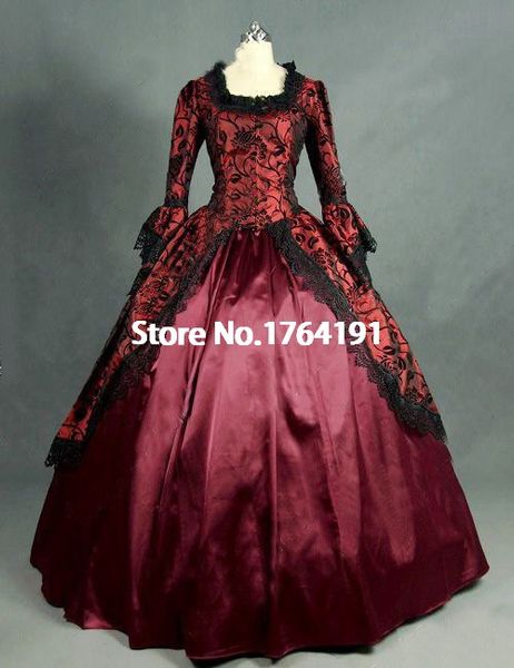 renaissance historical costumes long sleeve red gothic victorian masquerade dress, Black;red
renaissance historical costumes long sleeve red gothic victorian masquerade dress, Black;red