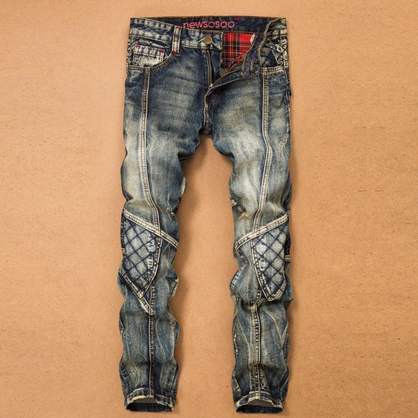 

hip hop men's denim jeans pants men's new spring jeans slim casual straight hole patchwork embroidery long pants fashion sa-95, Blue