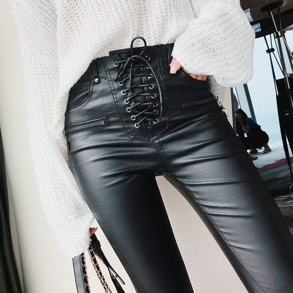 2018 brand new women fashion pu leather trousers lace-up high waist skinny pencil pants zipper cuff faux leather winter pants, Black;white
2018 brand new women fashion pu leather trousers lace-up high waist skinny pencil pants zipper cuff faux leather winter pants, Black;white
