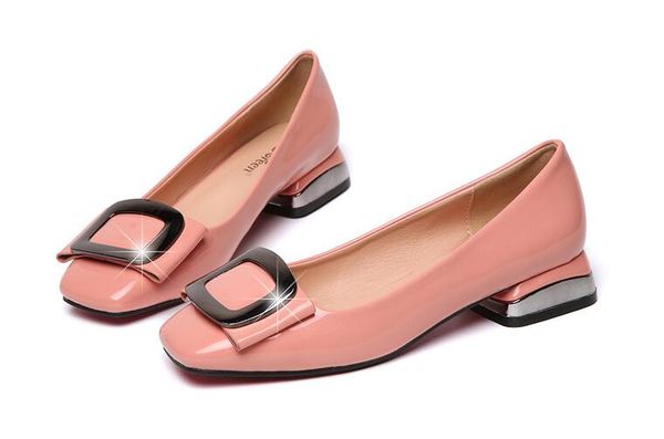 new style spring and autumn chunky heel work shoes shallow mouth square toes shoes dress shoes, Black
