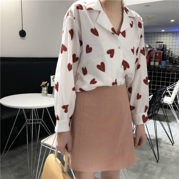 autumn the new korean version loose slim wild simple retro love printing kawaii women cute shirt, White
autumn the new korean version loose slim wild simple retro love printing kawaii women cute shirt, White