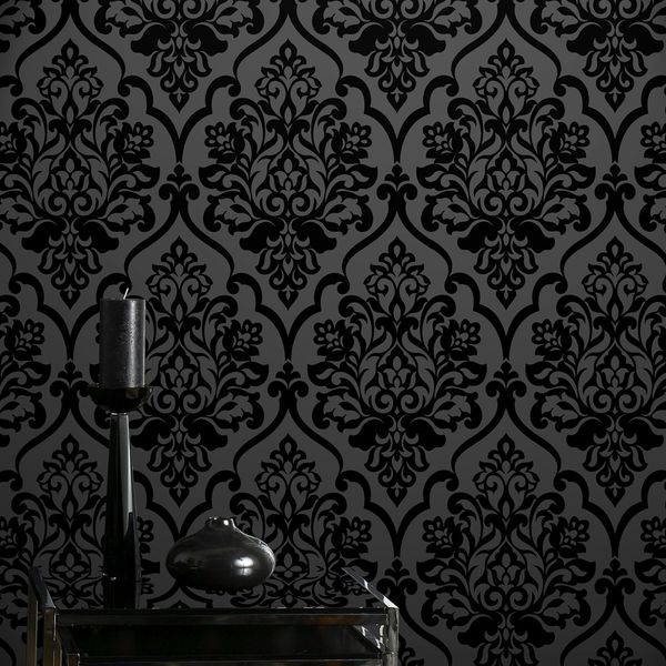 selling high grade classic mystery black velvet flocking damask wallpaper textile wallcovering for home decoration
selling high grade classic mystery black velvet flocking damask wallpaper textile wallcovering for home decoration