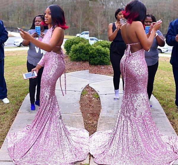 pink backless prom dresses sparkly sequins mermaid sweep train halter african black girl evening gown formal occasion wear plus size
pink backless prom dresses sparkly sequins mermaid sweep train halter african black girl evening gown formal occasion wear plus size
