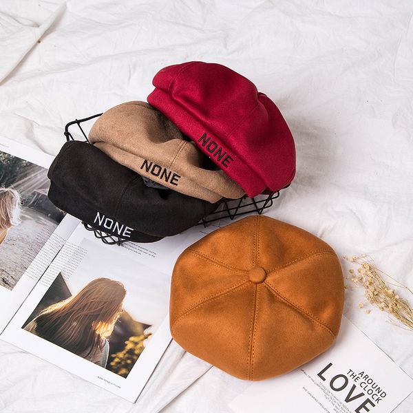 assorted suede embroidered beret octagon hat for women of autumn and winter new solid color pumpkin painter hat, Blue;gray 
assorted suede embroidered beret octagon hat for women of autumn and winter new solid color pumpkin painter hat, Blue;gray