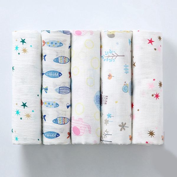 120 * 120 Cotton Blankets Cartoon Patterns Multi-use Newborn Swaddle Muslin Infant Gauze Both Towel Baby Warp