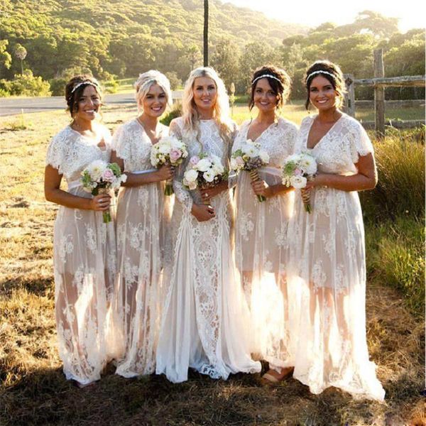 charming lace bridesmaid dresses with short sleeves v neck country maid of honor gowns floor length wedding guest dress, White;pink
charming lace bridesmaid dresses with short sleeves v neck country maid of honor gowns floor length wedding guest dress, White;pink