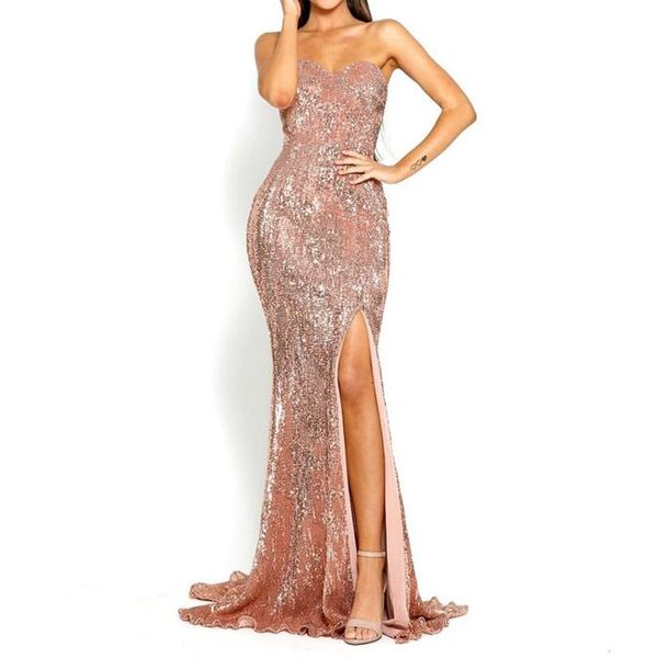 strapless bridesmaid dress champagne gold sequined split leg sleeveless wedding party dress sequin maxi party dress, White;black
strapless bridesmaid dress champagne gold sequined split leg sleeveless wedding party dress sequin maxi party dress, White;black
