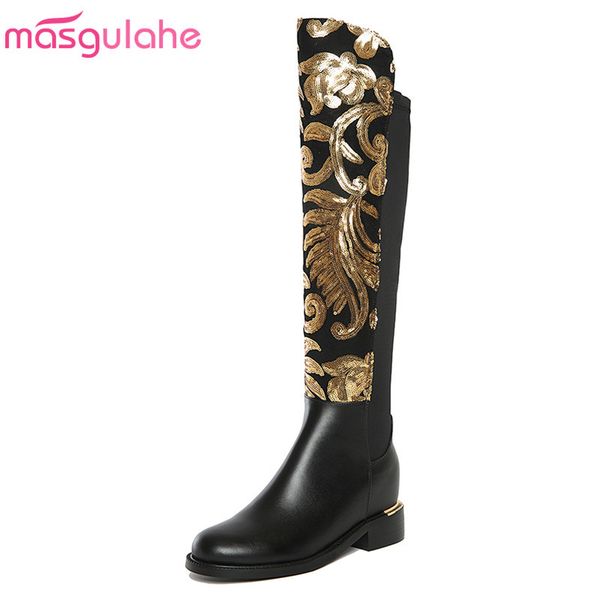 masgulahe 2019 new fashion genuine leather boots women bling stretch fabric knee high boots for women's winter boots ly191224, Black
masgulahe 2019 new fashion genuine leather boots women bling stretch fabric knee high boots for women's winter boots ly191224, Black