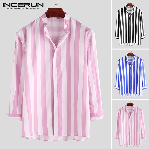 incerun men long sleeve wide striped shirt casual collar slim fitness button up streetwear mens blouse camisas hombre plus size, White;black
incerun men long sleeve wide striped shirt casual collar slim fitness button up streetwear mens blouse camisas hombre plus size, White;black