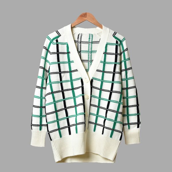 women plaid cardigan sweater single breasted long sleeve v-neck loose wool coat for autumn winter, White
women plaid cardigan sweater single breasted long sleeve v-neck loose wool coat for autumn winter, White