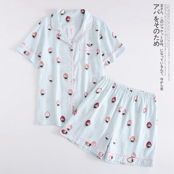 strawberry print women's summer pajama set 100% cotton short-sleeved shorts pajamas for women 2-piece pijama mujer, Blue;gray
strawberry print women's summer pajama set 100% cotton short-sleeved shorts pajamas for women 2-piece pijama mujer, Blue;gray
